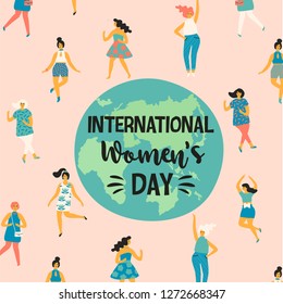 International Womens Day. Vector illustration with dancing women for card, poster, flyer and other users.