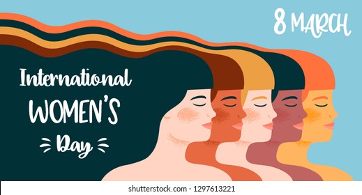 International Womens Day. Vector illustration with with different women. Struggle for freedom, independence, equality.