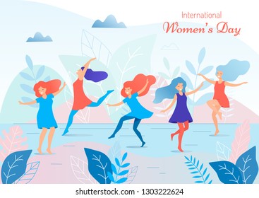 International women's day vector illustration. Beautiful dancing women.