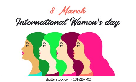 International Womens Day. Vector illustration with different women. Struggle for freedom, independence, equality.