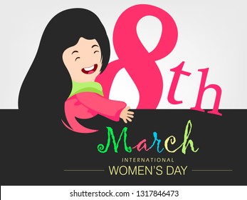 International women's day vector illustration with text of 8 march engraved on colorful texture best for banner, wallpaper, poster , header.