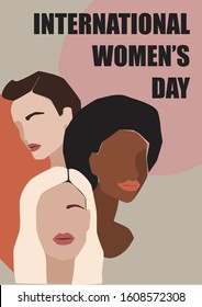International Womens Day. Vector illustration of abstract women with different skin colors. Struggle for freedom, independence, equality.