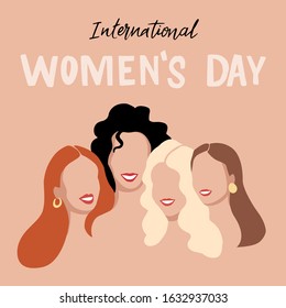 International Womens Day. Vector illustration of abstract women. Beautiful girls smiling