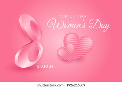 International women's day vector illustration with realistic heart and 3d number 8. 8 March happy women's day. Isolated background.