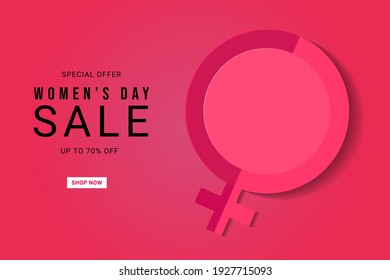 International Women's Day. Vector illustration of women's day female sign and symbol. Women's Day Sale poster for banner ads and promotions. 