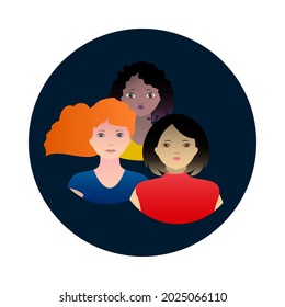 International Womens day. Vector illustration with women of different nationalities and cultures. Struggle for freedom, independence, equality.