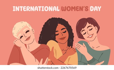 International Womens Day. Vector illustration of happy smiling diverse women standing together. Isolated EPS10 - Shutterstock ID 2267670569