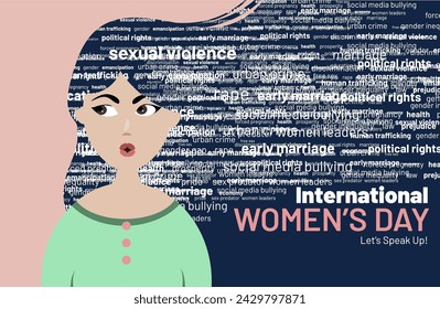 International women's day vector illustration with women's global issues keywords. Suitable for poster, banner and campaign. 