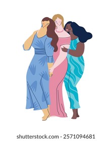 International Womens Day. Vector illustration with women different nationalities and cultures. Struggle for freedom, independence, equality.