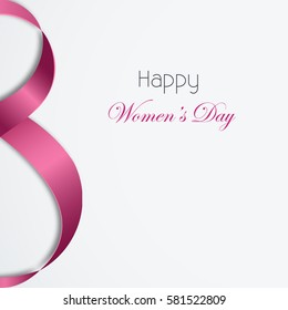 International Women's Day Vector illustration Template of poster for 8 March with pink satin ribbon on white background in realistic style