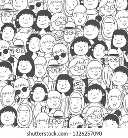 International Women's Day. Vector pattern with women face, poster or banner design