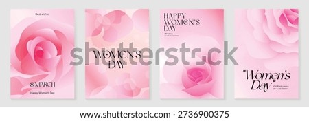 International Womens Day vector poster illustration with rose petals, womens day text and soft pink gradient background. Elegant design for posters, flyers, banners and greeting cards.