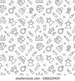 International Women's Day vector seamless pattern with thin line icons