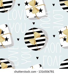 International women's day vector seamless pattern with romantic elements. Vector illustration. 