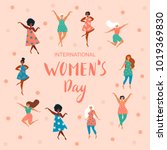 International Women's Day. Vector template with lettering design and texture. Vector illustration.