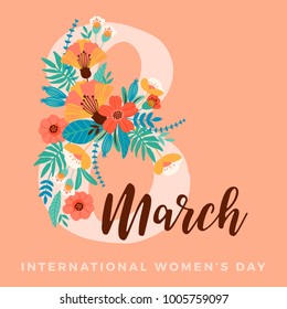 International Women's Day. Vector template with lettering design and hand draw texture. Design for card, poster, flyer and other users