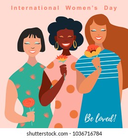 International Women's Day. Vector template with lettering design. Vector illustration.