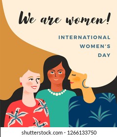 International Womens Day. Vector template with women for card, poster, flyer and other users