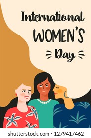 International Womens Day. Vector template with women for card, poster, flyer and other users