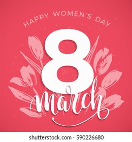 International Women's Day. Vector template with lettering design and hand draw texture. Design for card, poster, flyer and other users