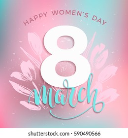 International Women's Day. Vector template with lettering design and hand draw texture. Design for card, poster, flyer and other users