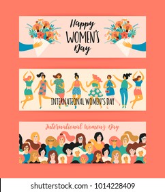 International Women's Day. Vector templates for banner, card, poster, flyer and other users