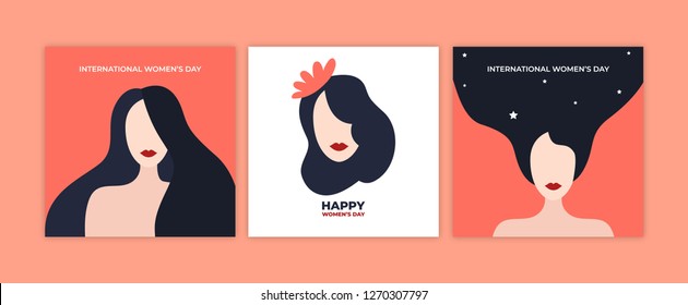 International Women's Day. Vector templates for card, poster, flyer and other users. 