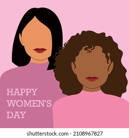 International Women's day vertical card with Two black women supporting each other. African American girls stand side by side. Sisterhood and female friendship. Vector illustration