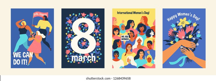 International Women's Day. We can do it! Vector templates for card, poster, flyer and other users