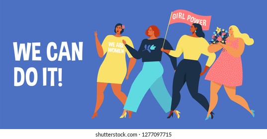 International Women's Day. We can do it! Vector templates for card, poster, flyer and banner.