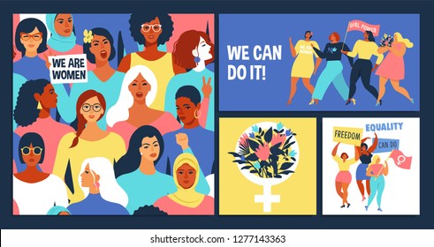 International Women's Day. We can do it! Vector templates for card, poster, flyer and other users