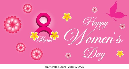 International women's day web banner vector. Elegant background or banner for March 8. Modern vector template for woman international celebration.