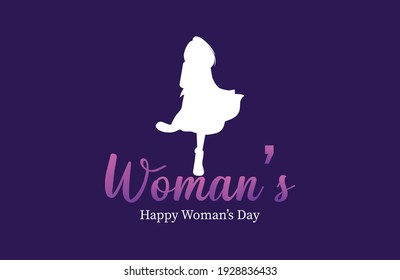 International Women's Day white woman icon with woman gradient text. Happy woman's day vector illustration.