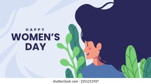 
International Women's Day. with woman and flowers cartoon character web banner background vector illustration