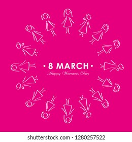 international women's day with womans group on a pink background vector illustration EPS10