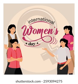 International Women's Day. Women celebrate International Women's Day, which symbolizes empowerment, unity, and strength. Flat vector modern illustration 