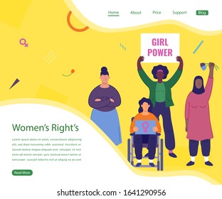 International women's day. Women of different cultures and nationalities fight for freedom and equality. Women's day concept. Vector illustration