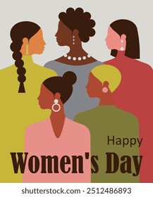 International Women's Day. Women of different nationalities gather together. Vector.