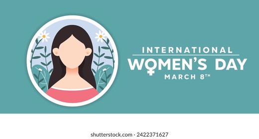 International Women's Day. Women and flower. Cards, banners, posters, social media and more. Green Background