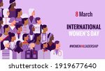 International Women's Day. Women in leadership, woman empowerment, gender equality concepts. Crowd of women of diverse age, races and occupation. Vector horizontal banner.