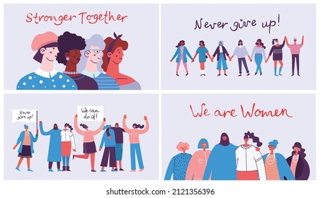 International Women's Day. Women in leadership, woman empowerment, gender equality concepts. Crowd of women of diverse age, races and occupation. Vector banner.