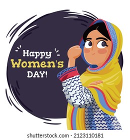 International Women's Day. Women in leadership, woman empowerment, gender equality concepts. Women of diverse age, races and occupation. Vector post. Asian Women. Arabic Women. Muslim girl