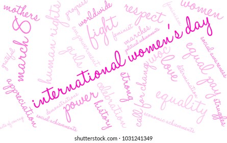 International Women's Day word cloud on a white background. 