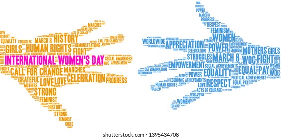 International Women's Day word cloud on a white background. 