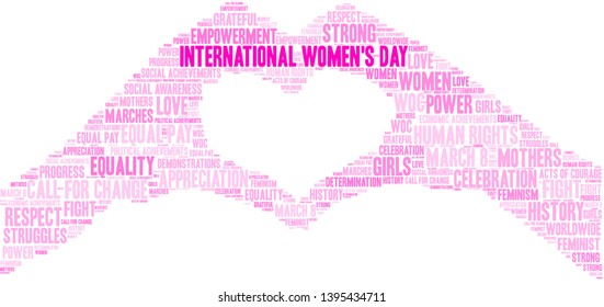 International Women's Day word cloud on a white background. 