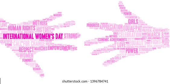 International Women's Day word cloud on a white background. 