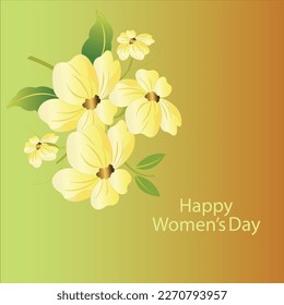 International Women's Day yellow floral design with English typography on greenish color background.