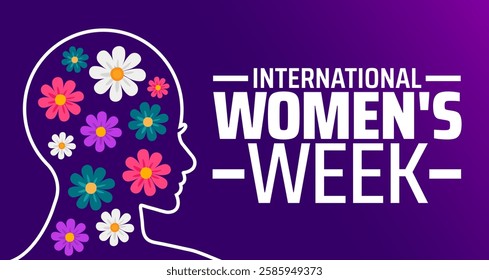 International Women's Week background banner or poster design template. observed every year in March. Holiday concept. Use to any Template, card, poster, placard, template.