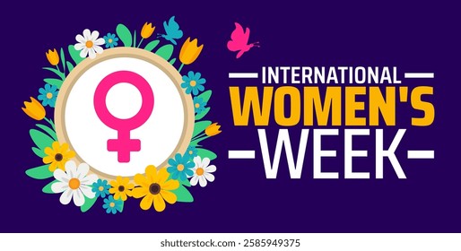 International Women's Week background banner or poster design template. observed every year in March. Holiday concept. Use to any Template, card, poster, placard, template.