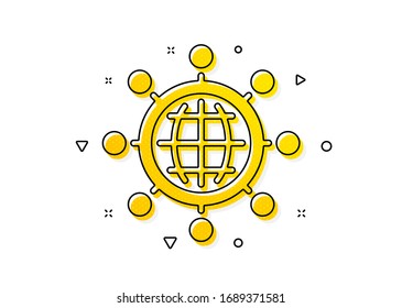 International work symbol. Business networking icon. Global communication sign. Yellow circles pattern. Classic international globe icon. Geometric elements. Vector